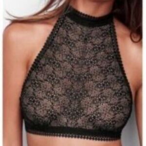 💋Victoria's Secret Underwire Black Lace Halter Bralette Bra Medium Sexy